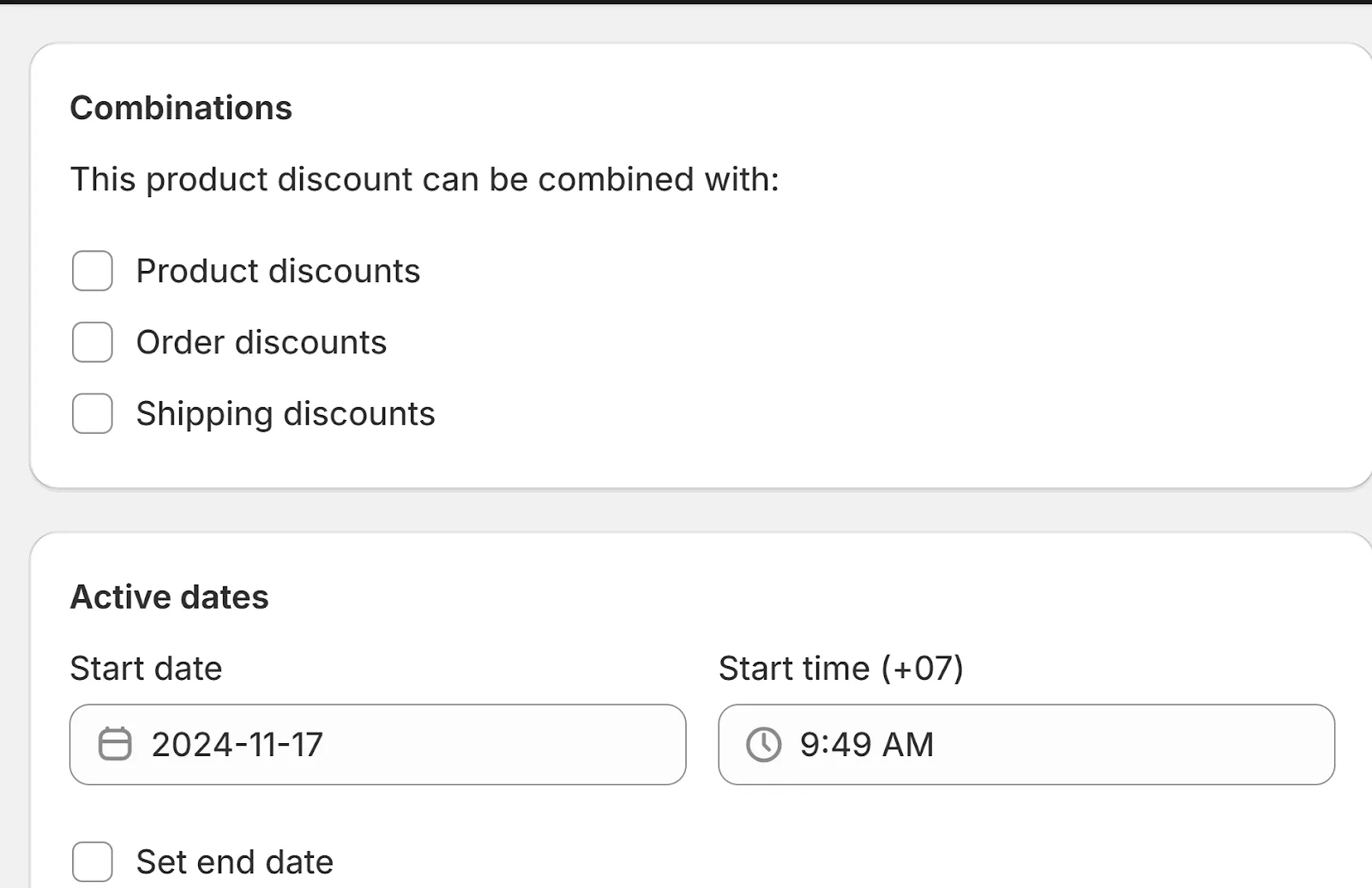Step 8: Setting Discount Code Combinations and Activation Date